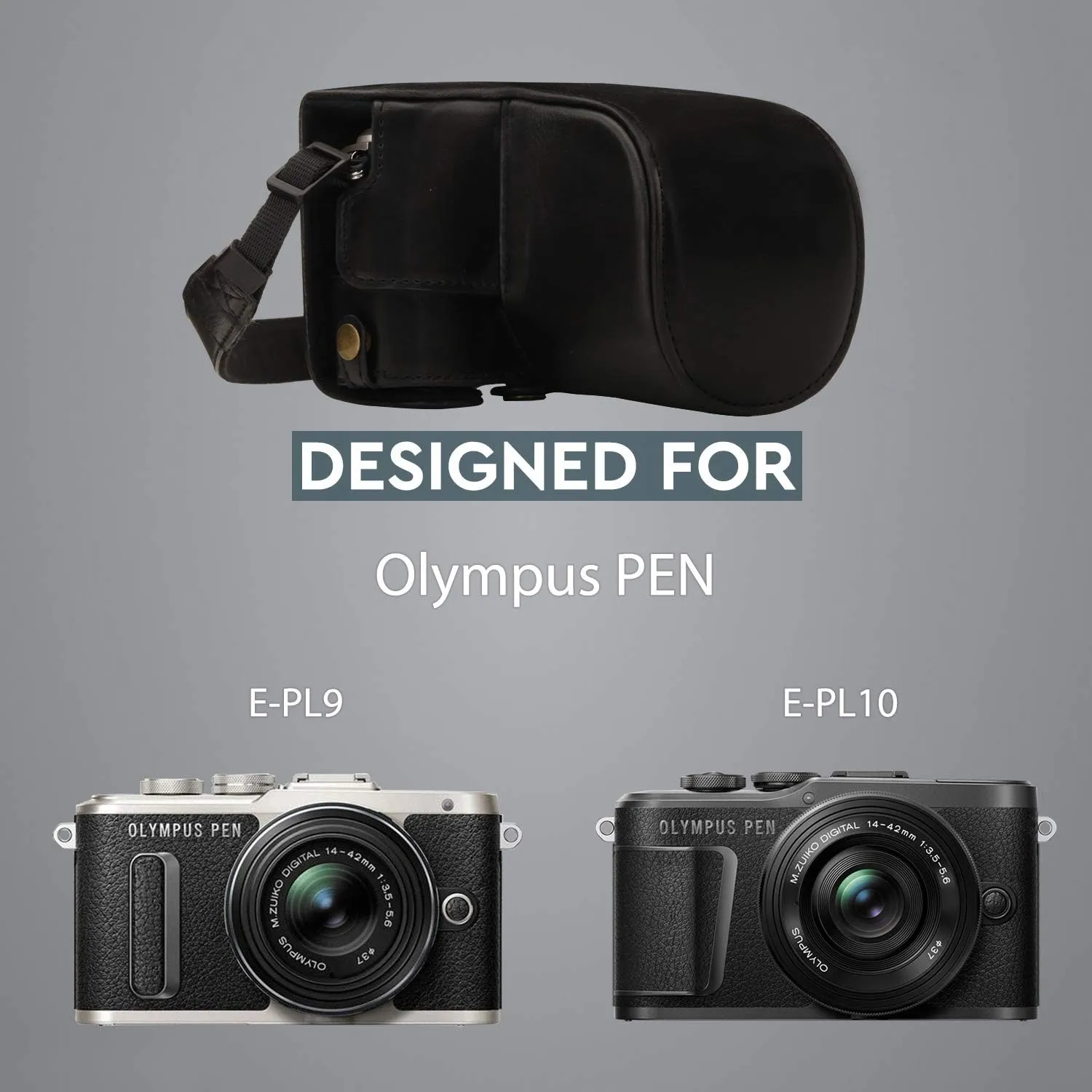 MegaGear Ever Ready Leather Camera Case Compatible with Olympus Pen E-PL10, E-PL9 (14-42mm)