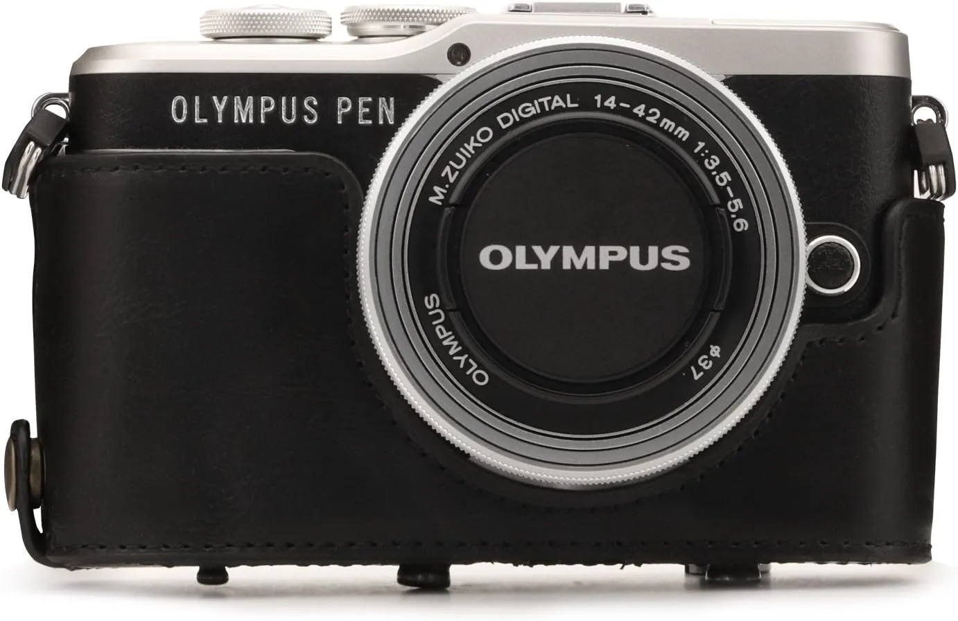 MegaGear Ever Ready Leather Camera Case Compatible with Olympus Pen E-PL10, E-PL9 (14-42mm)