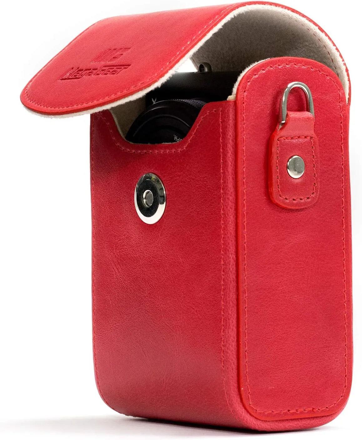 MegaGear Leather Camera Case with Strap Compatible with Canon PowerShot G7 X Mark III, G7 X Mark II, G7 X - MG1216, Red