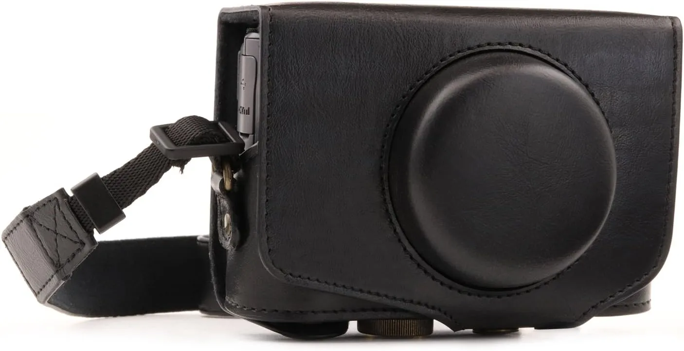 MegaGear MG1173 Canon PowerShot SX740 HS, SX730 HS Ever Ready Leather Camera Case with Strap - Black