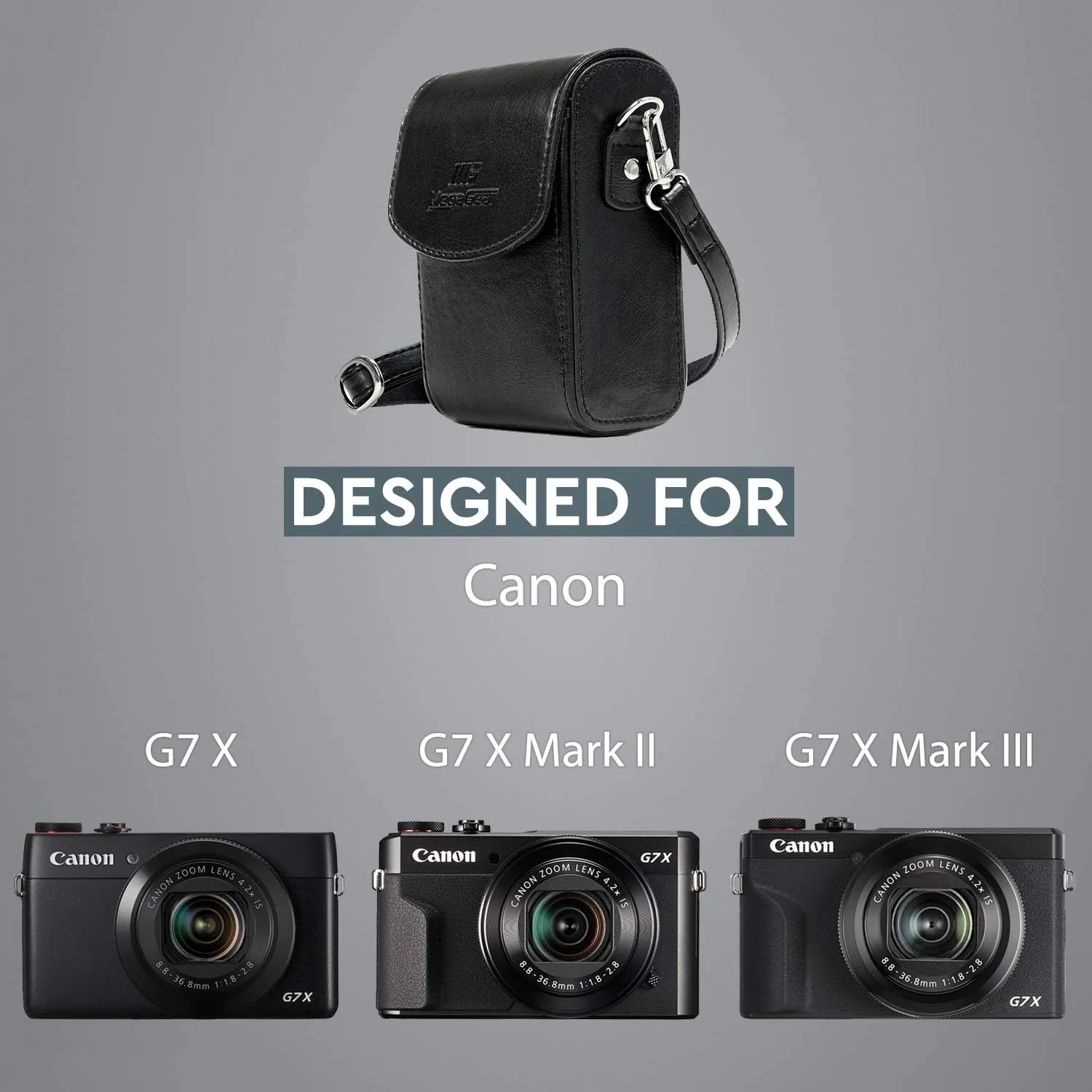MegaGear MG766 Leather Camera Case with Strap Compatible with Canon PowerShot G7 X Mark III, G7 X Mark II, G7 X - Black