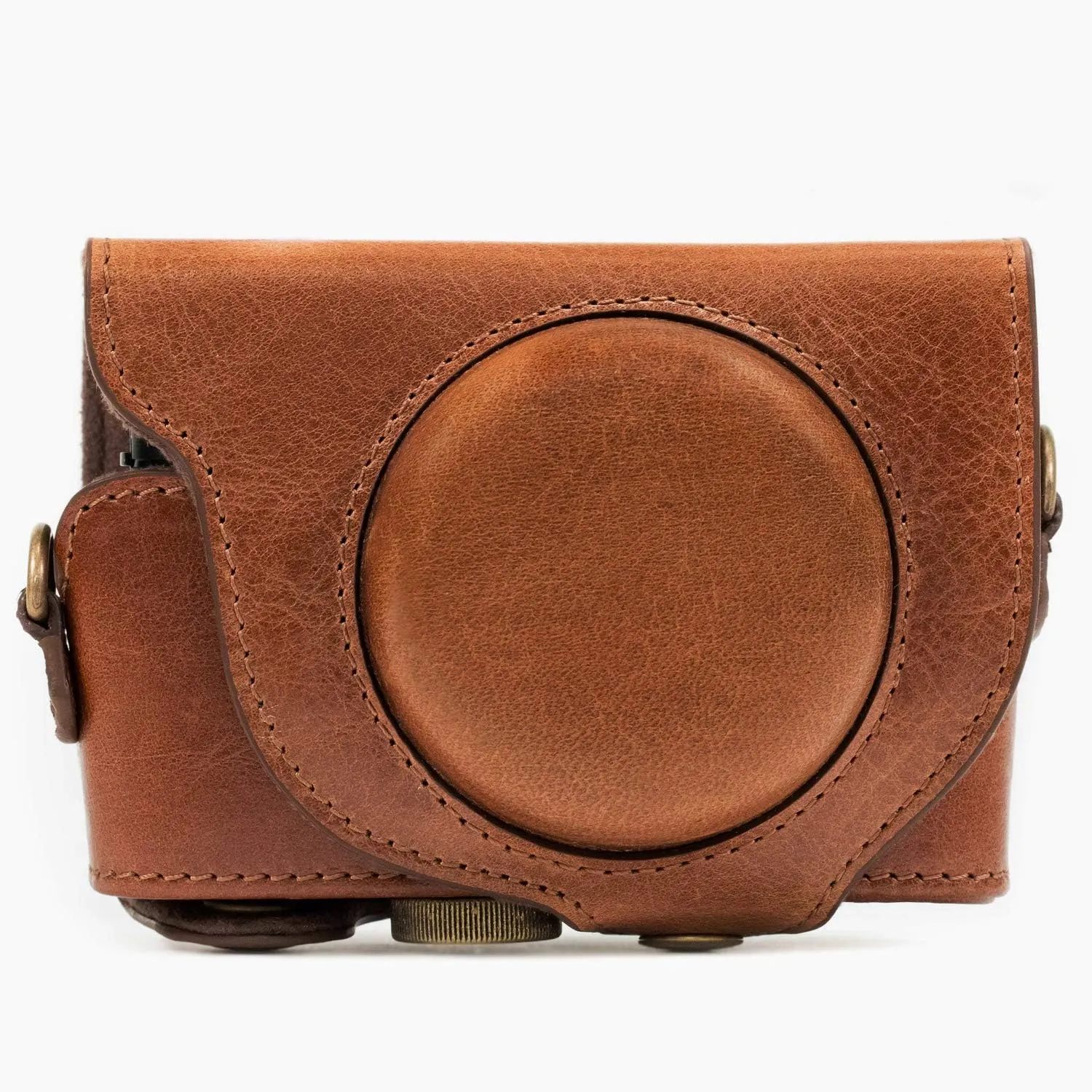 MegaGear MG875 Sony Cyber-Shot DSC-RX100 VI, DSC-RX100 V, DSC-RX100 IV Ever Ready Genuine Leather Camera Case with Strap - Dark Brown