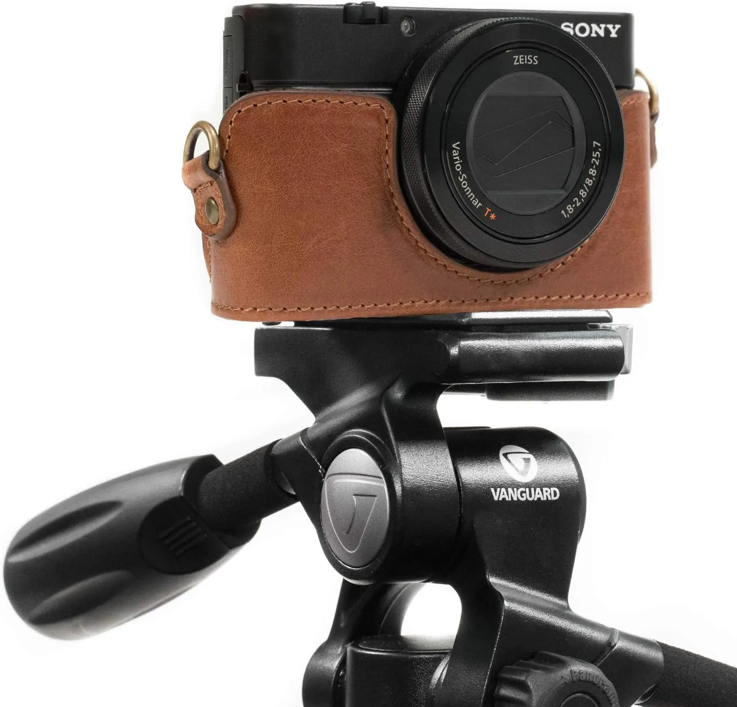 MegaGear MG875 Sony Cyber-Shot DSC-RX100 VI, DSC-RX100 V, DSC-RX100 IV Ever Ready Genuine Leather Camera Case with Strap - Dark Brown