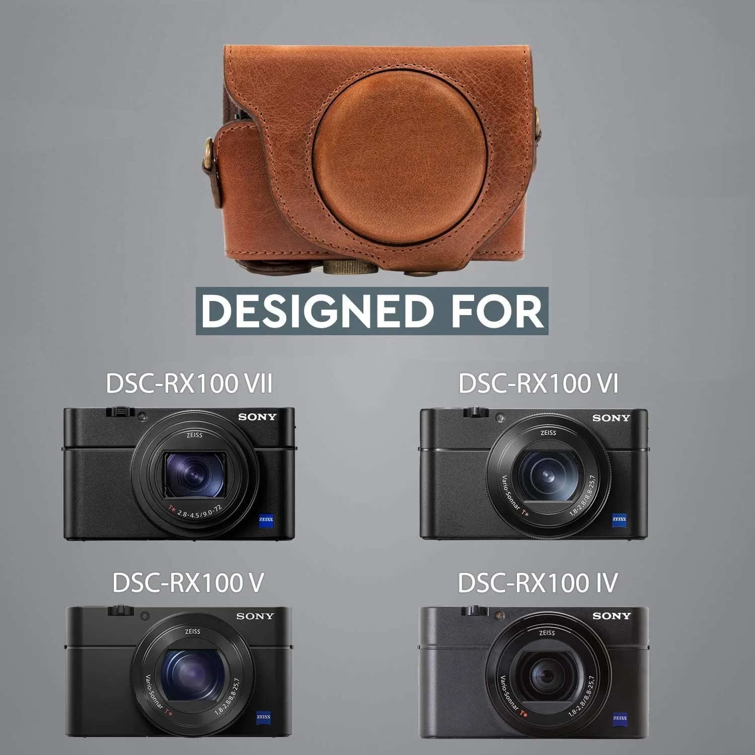 MegaGear MG875 Sony Cyber-Shot DSC-RX100 VI, DSC-RX100 V, DSC-RX100 IV Ever Ready Genuine Leather Camera Case with Strap - Dark Brown