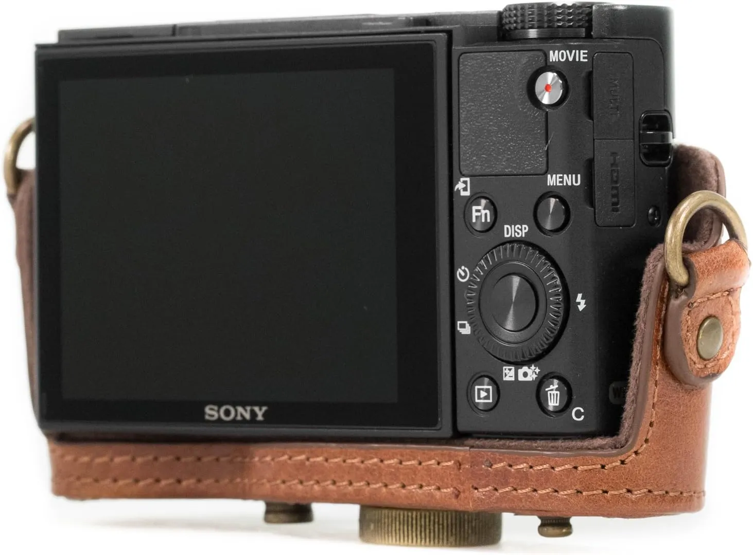 MegaGear MG875 Sony Cyber-Shot DSC-RX100 VI, DSC-RX100 V, DSC-RX100 IV Ever Ready Genuine Leather Camera Case with Strap - Dark Brown