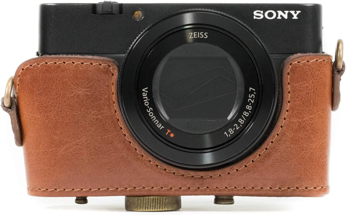 MegaGear MG875 Sony Cyber-Shot DSC-RX100 VI, DSC-RX100 V, DSC-RX100 IV Ever Ready Genuine Leather Camera Case with Strap - Dark Brown
