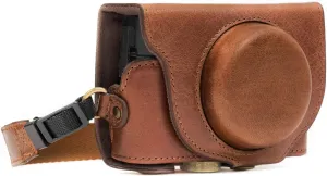 MegaGear MG875 Sony Cyber-Shot DSC-RX100 VI, DSC-RX100 V, DSC-RX100 IV Ever Ready Genuine Leather Camera Case with Strap - Dark Brown
