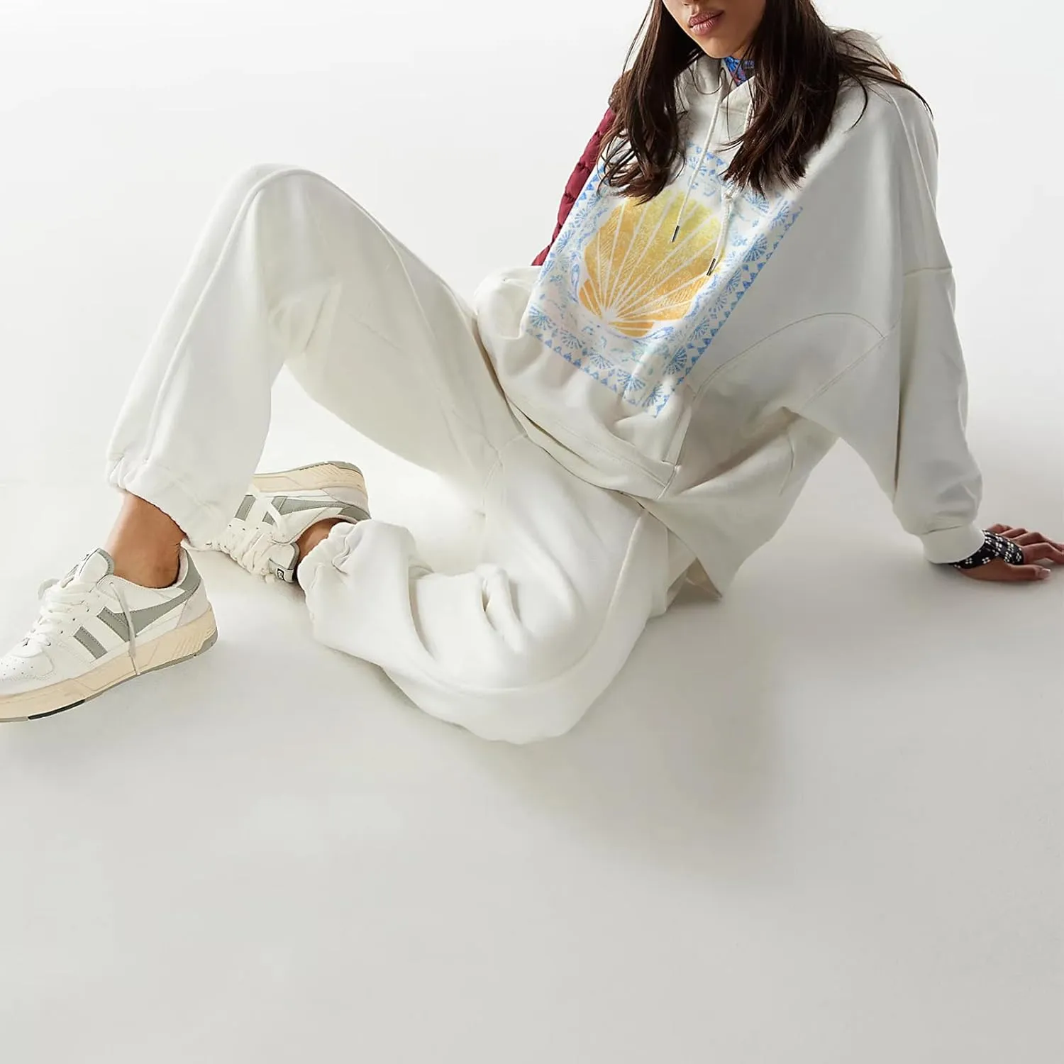 Meiweileya Oversized Graphic Hoodies for Women Y2k Long Sleeve Doop Sweatshirts Top Print Floral Crewneck