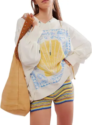 Meiweileya Oversized Graphic Hoodies for Women Y2k Long Sleeve Doop Sweatshirts Top Print Floral Crewneck