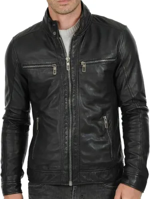 Men's Distressed Black & Brown Leather Jacket Coat | Black Leather Jacket