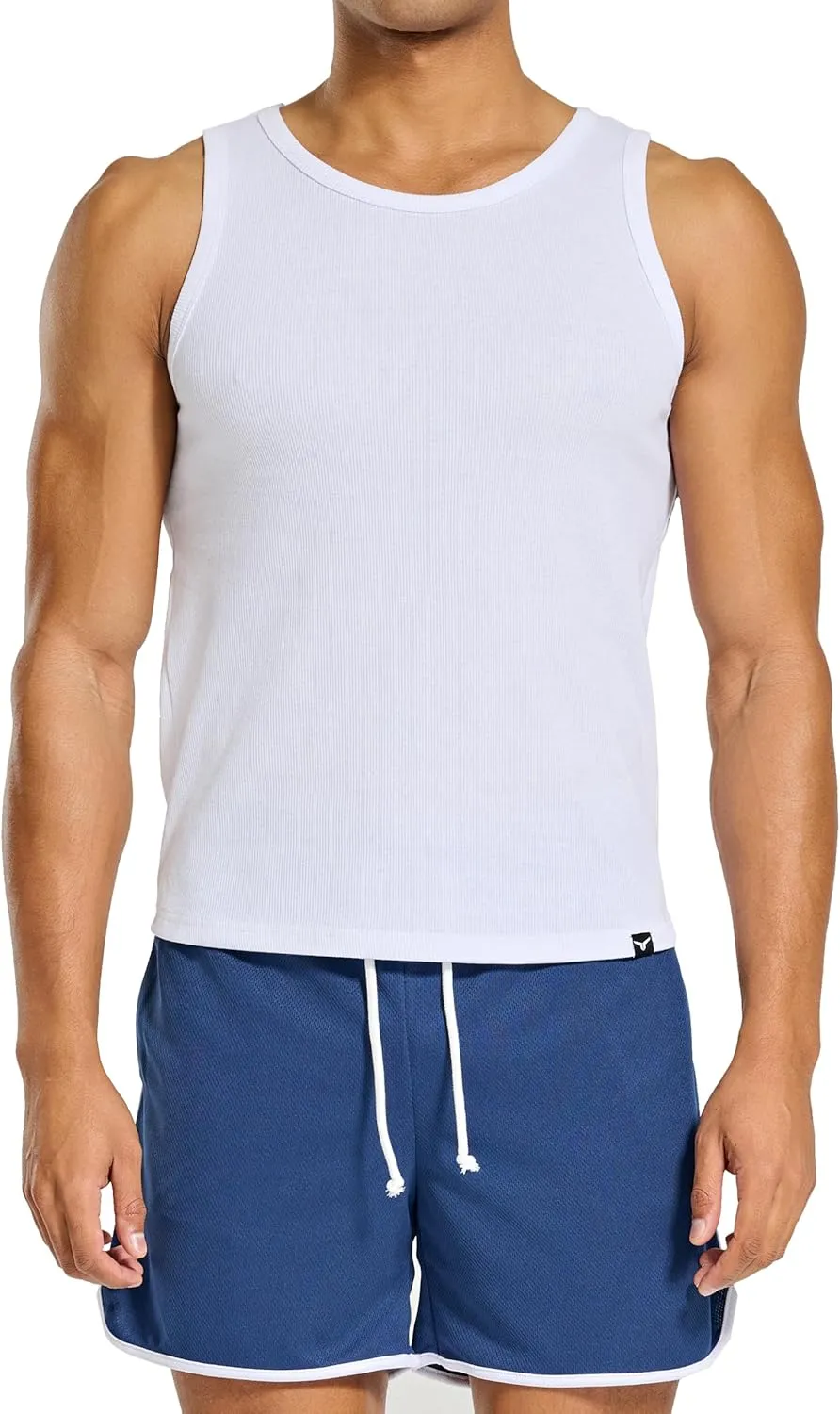 Men's Essential Slim Fit Ribbed Workout Tank Tops Sleeveless Gym Shirts