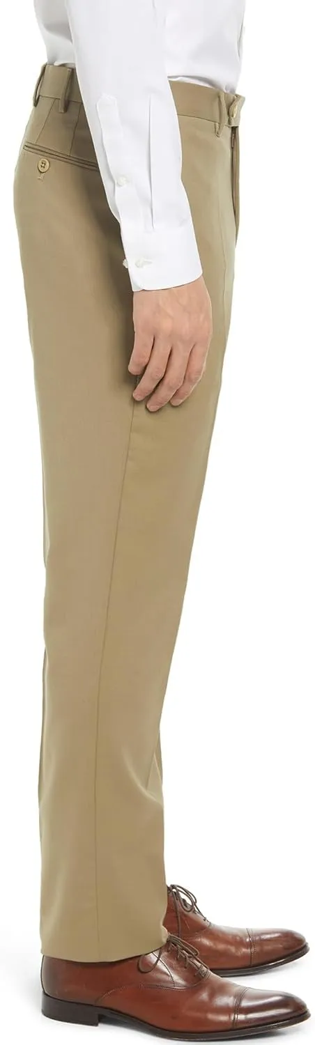 Men's Hidden Extendable Waist Fit Straight Legs Flat Front Wrinkle Free Mid-Rise Dress Pants