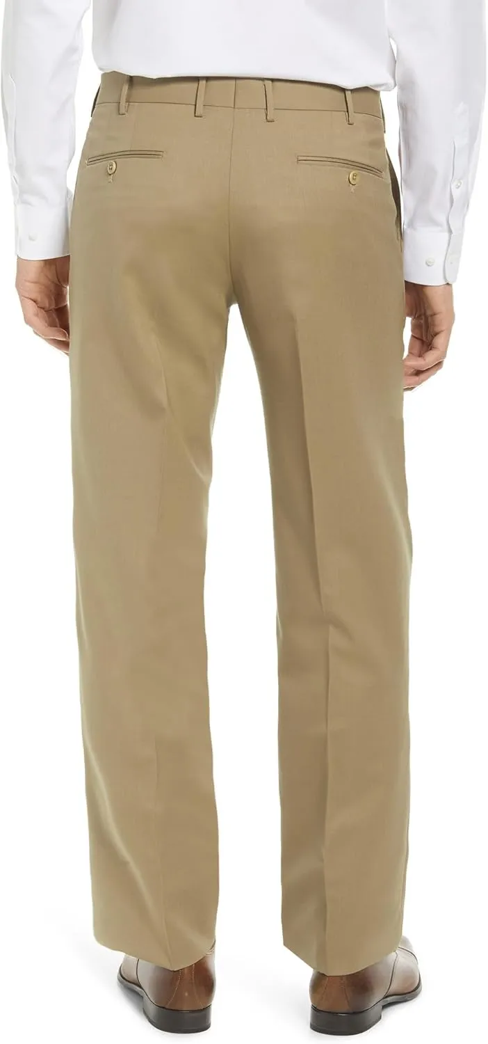 Men's Hidden Extendable Waist Fit Straight Legs Flat Front Wrinkle Free Mid-Rise Dress Pants