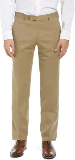 Men's Hidden Extendable Waist Fit Straight Legs Flat Front Wrinkle Free Mid-Rise Dress Pants