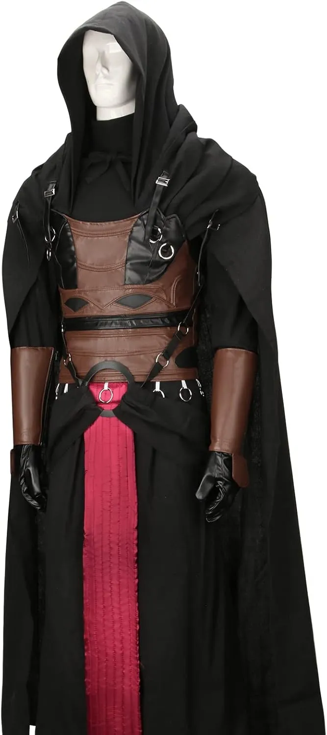 Mens Knight Revan Costume Full Set Medieval Tunic Hooded Robe Black Cloak Battle Uniform Halloween Cosplay Outfit