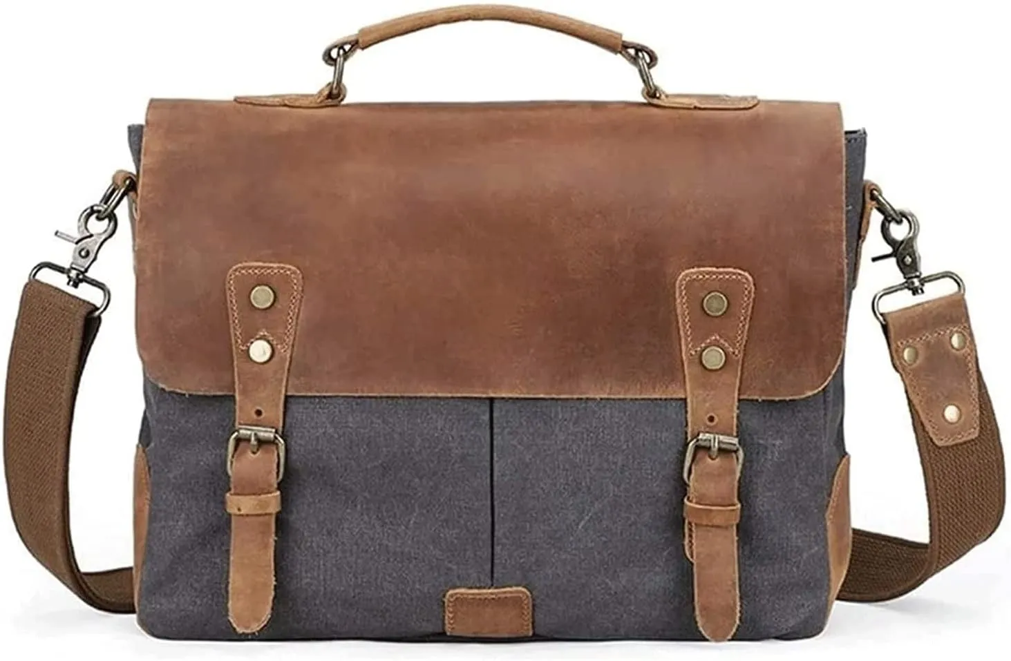 Mens Messenger Bag Canvas Briefcase Large Satchel Shoulder Bag Rugged Leather Computer Laptop Bag(14 INCH)