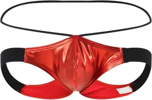 Mens T Shaped Pants Leather Double Open Cut Underwear Color Matching Mesh Low Waisted Jock Strap Mens Underwear