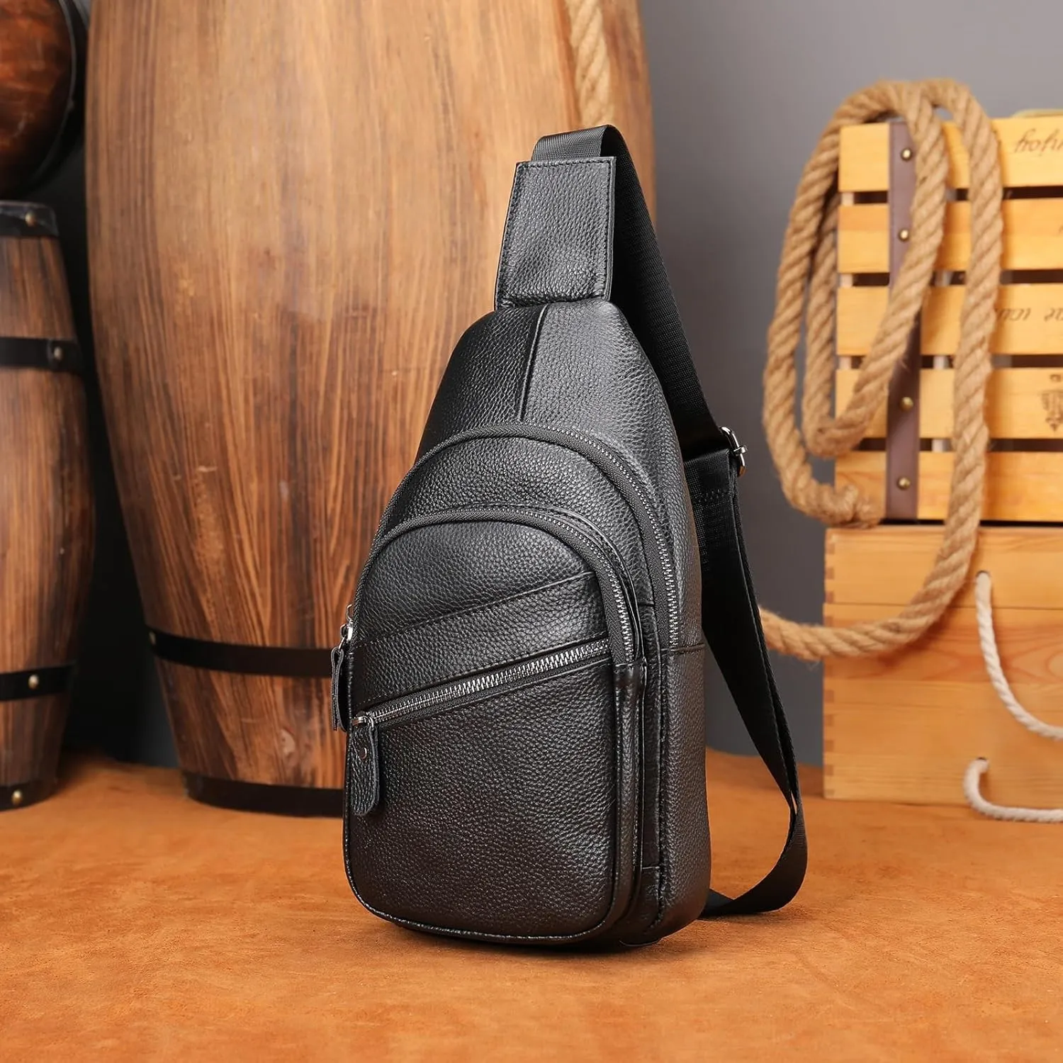 Men's Waist Pack Crossbody Bag Single Shoulder Vintage Large Capacity Outdoor Waist Pack First Layer