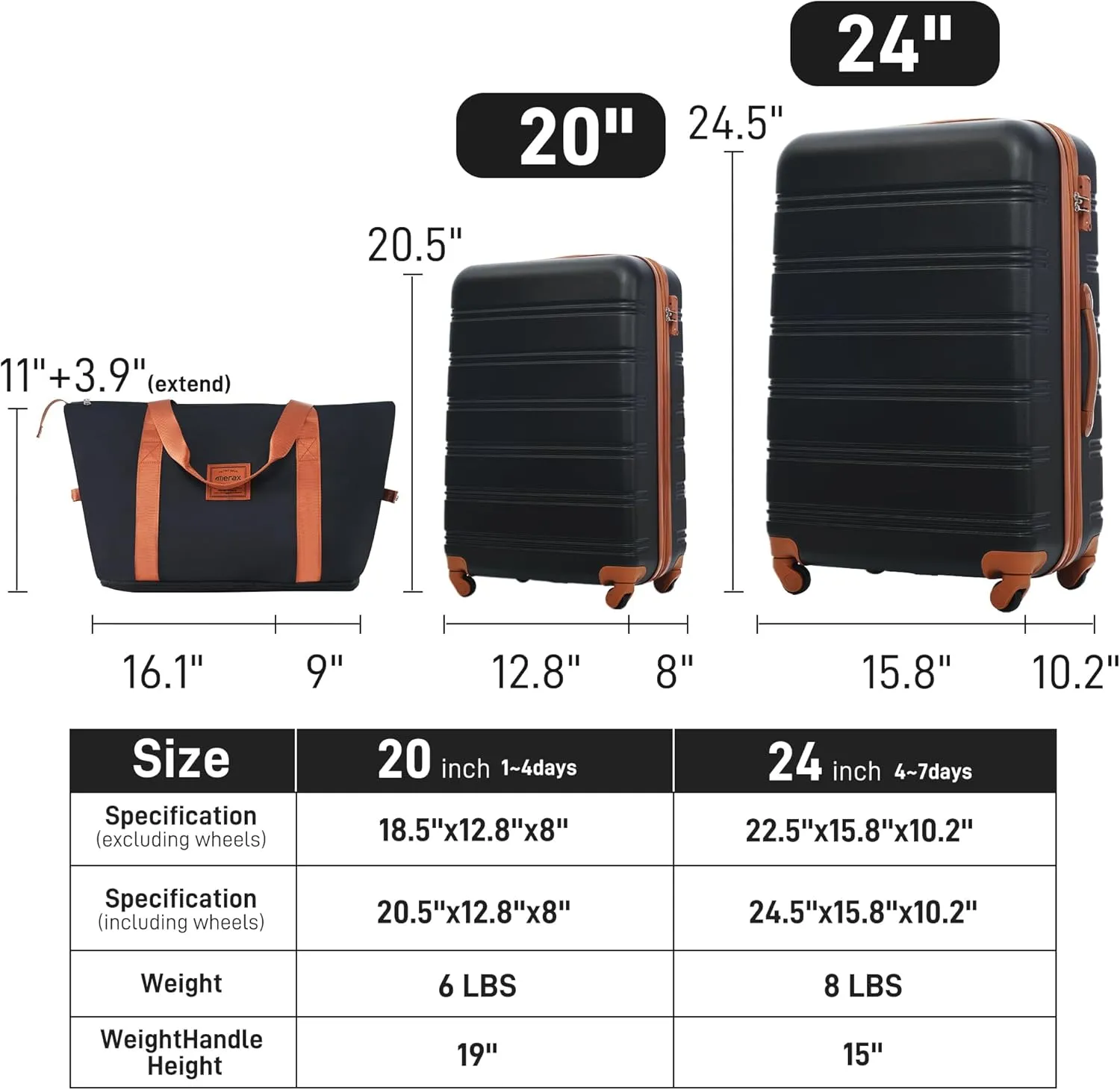 Merax Luggage Sets 2 Piece Suitcase Set 20/24 IN,Carry on Luggage and Travel Bag TSA Lock Expandable,Hard Case Luggage with Spinner Wheels,Black and Brown