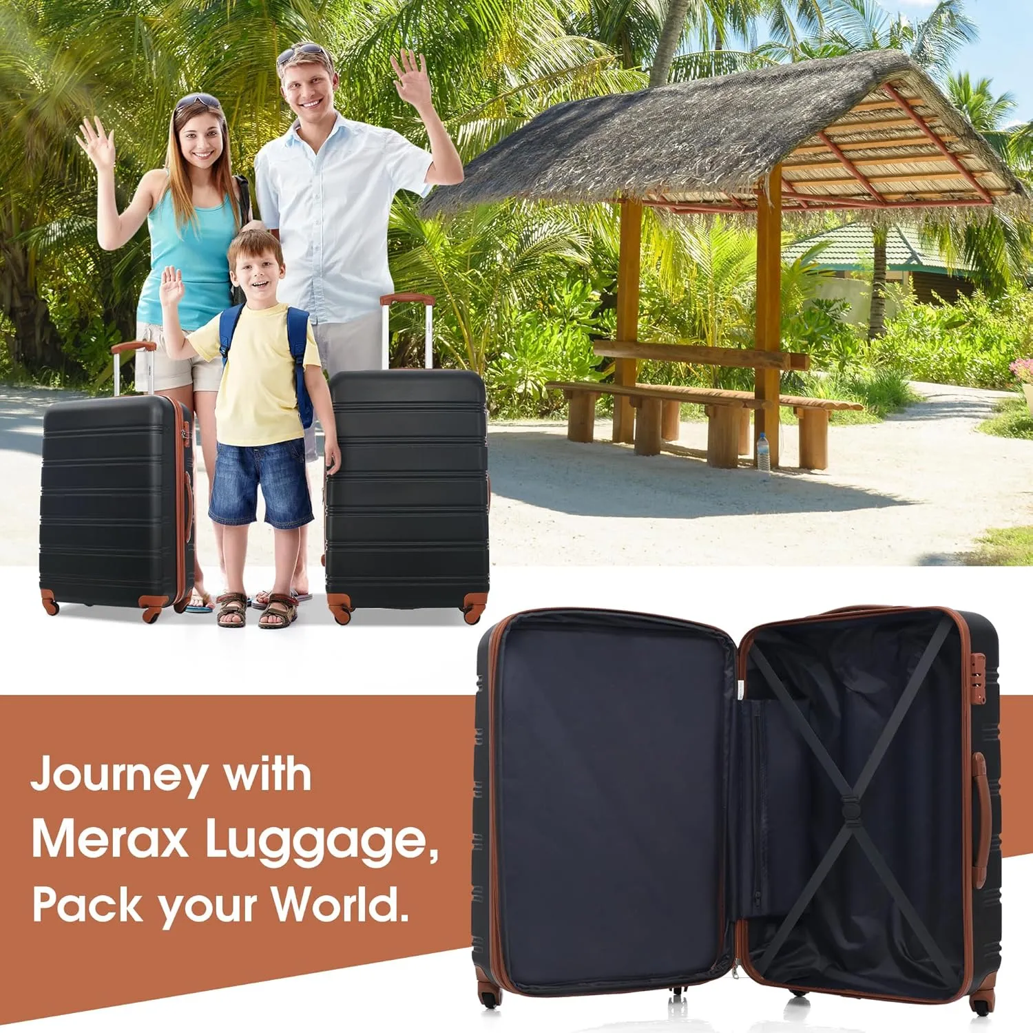Merax Luggage Sets 2 Piece Suitcase Set 20/24 IN,Carry on Luggage and Travel Bag TSA Lock Expandable,Hard Case Luggage with Spinner Wheels,Black and Brown