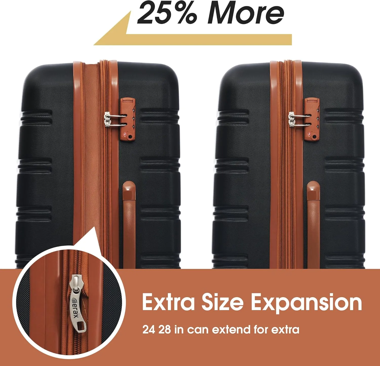 Merax Luggage Sets 2 Piece Suitcase Set 20/24 IN,Carry on Luggage and Travel Bag TSA Lock Expandable,Hard Case Luggage with Spinner Wheels,Black and Brown