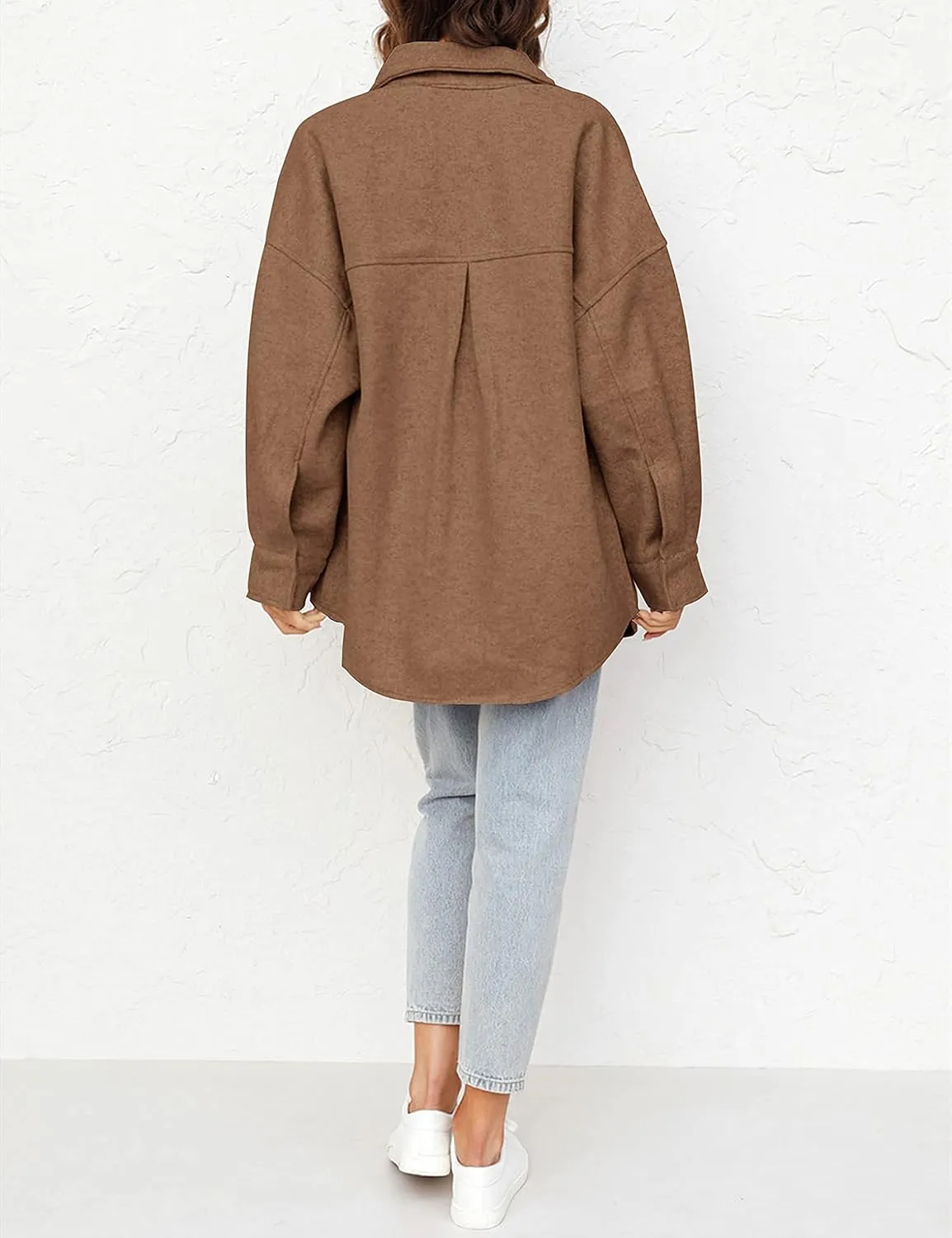 MEROKEETY Women's 2024 Fall Oversized Long Sleeve Shacket Jacket Button Down Wool Blend Coats with Pockets