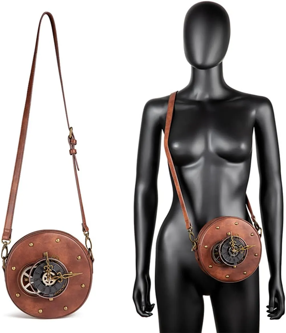 Messenger Bag Leather Retro Briefcase Steampunk Crossbody Shoulder Purse Satchel for Women Lolita Gothic Costume Accessory
