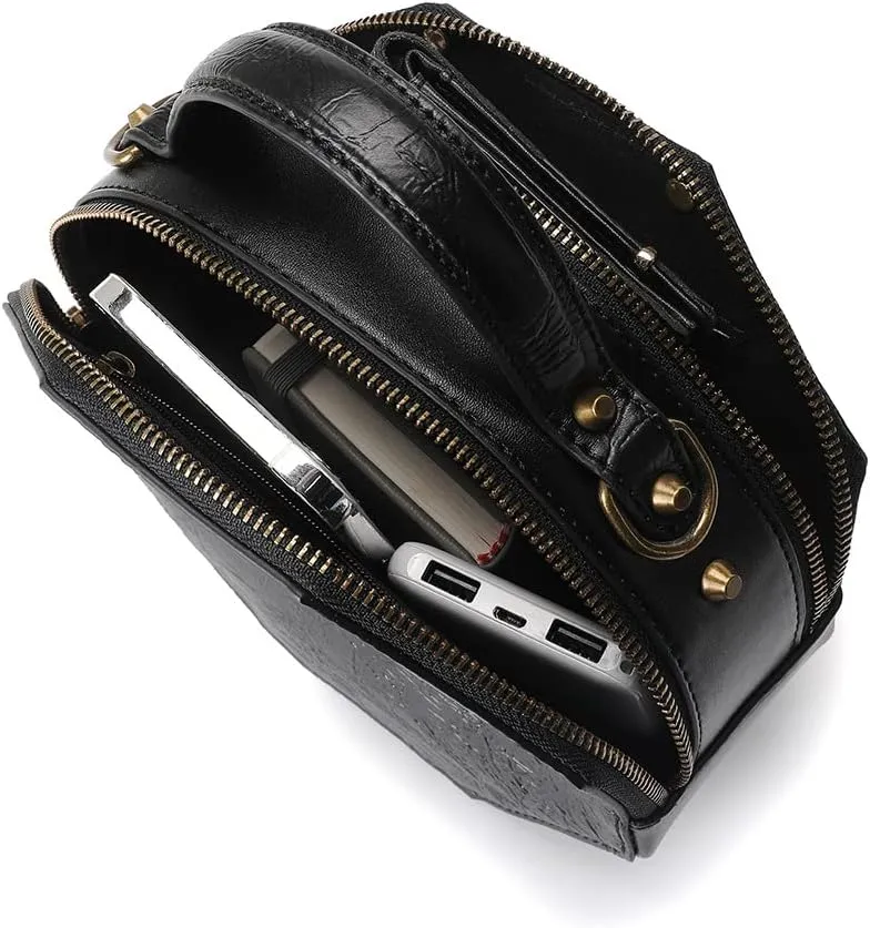 Messenger Bag Leather Retro Briefcase Steampunk Crossbody Shoulder Purse Satchel for Women Lolita Gothic Costume Accessory