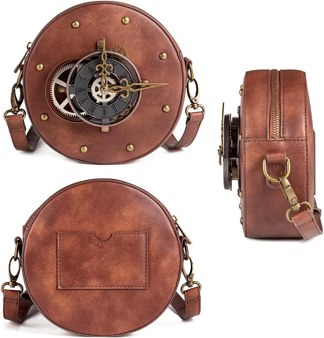 Messenger Bag Leather Retro Briefcase Steampunk Crossbody Shoulder Purse Satchel for Women Lolita Gothic Costume Accessory