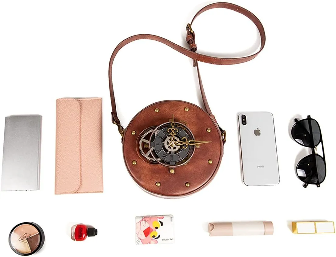 Messenger Bag Leather Retro Briefcase Steampunk Crossbody Shoulder Purse Satchel for Women Lolita Gothic Costume Accessory