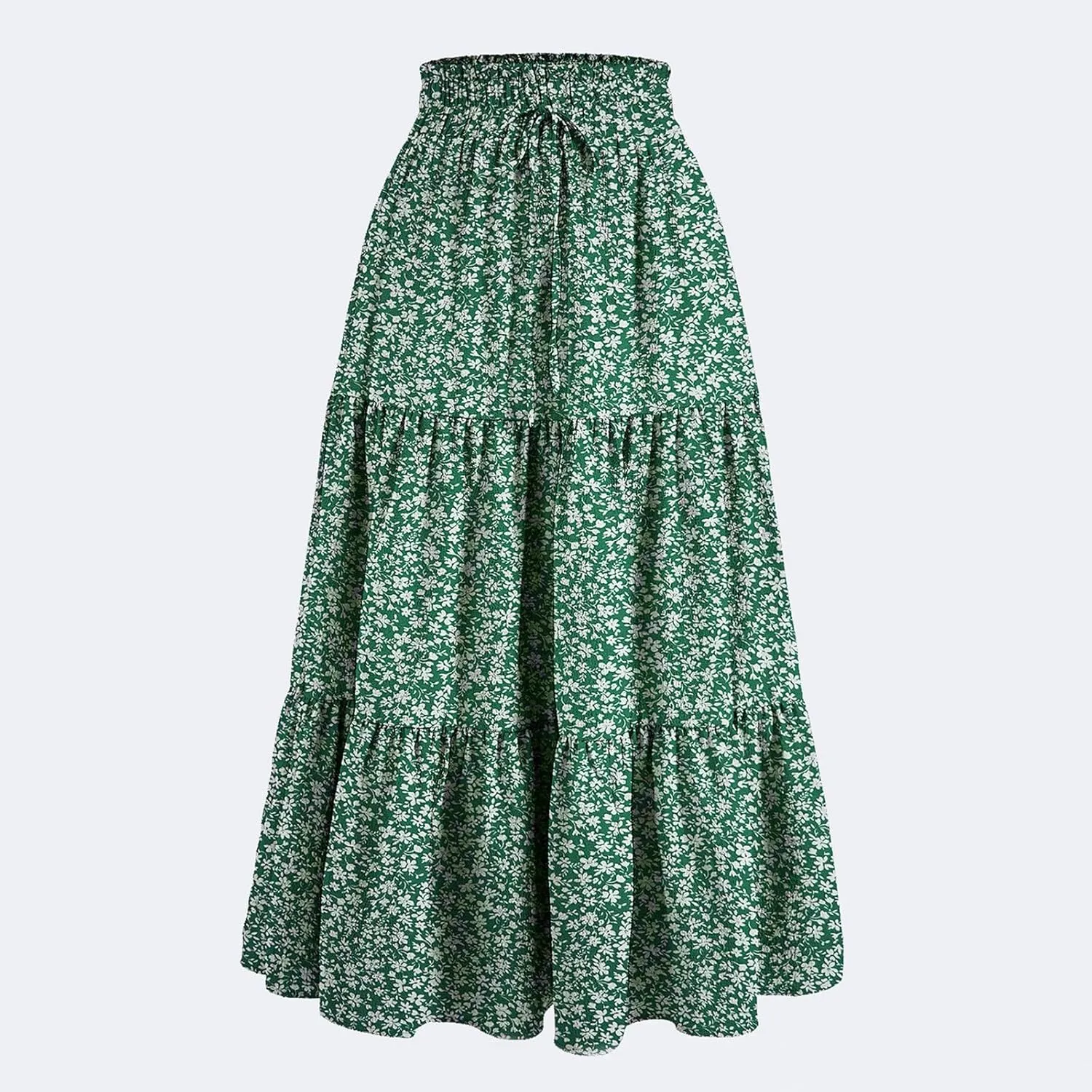 Midi Skirts for Women Trendy Floral Flowy Tiered Elastic High Waisted Skirt Summer Boho Beach A Line Ruffle Cute Skirts