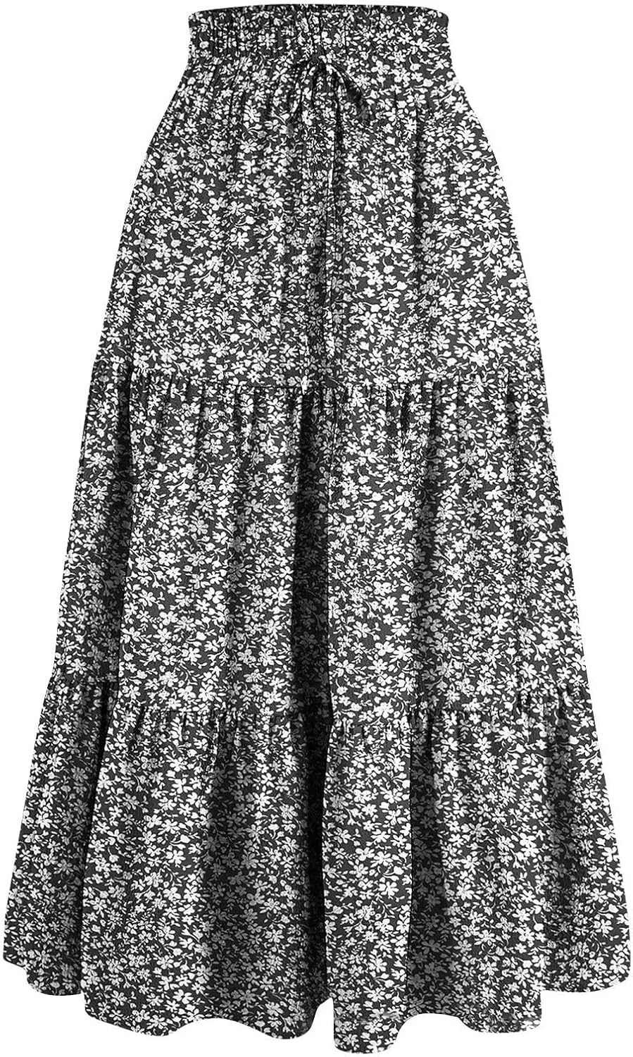 Midi Skirts for Women Trendy Floral Flowy Tiered Elastic High Waisted Skirt Summer Boho Beach A Line Ruffle Cute Skirts