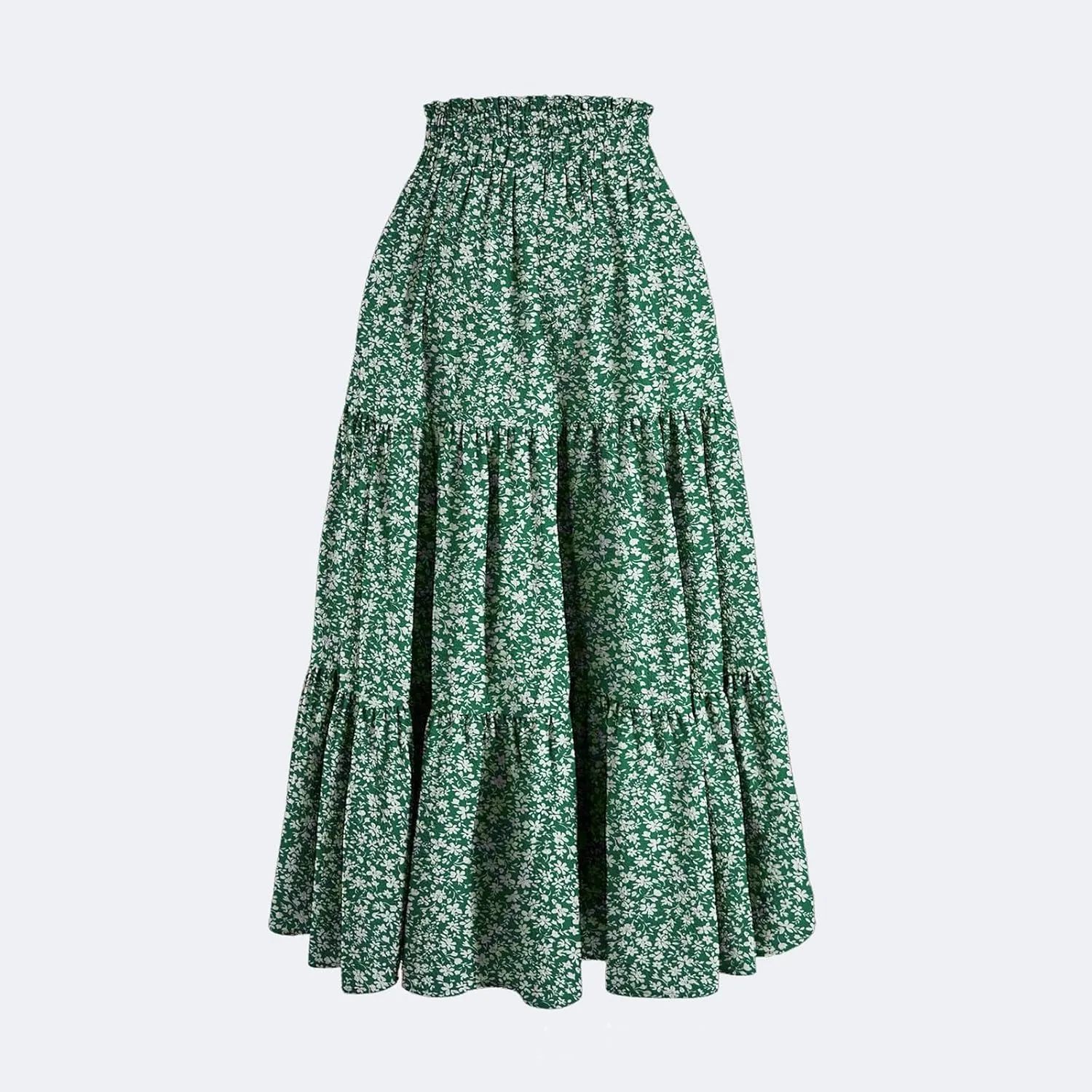 Midi Skirts for Women Trendy Floral Flowy Tiered Elastic High Waisted Skirt Summer Boho Beach A Line Ruffle Cute Skirts