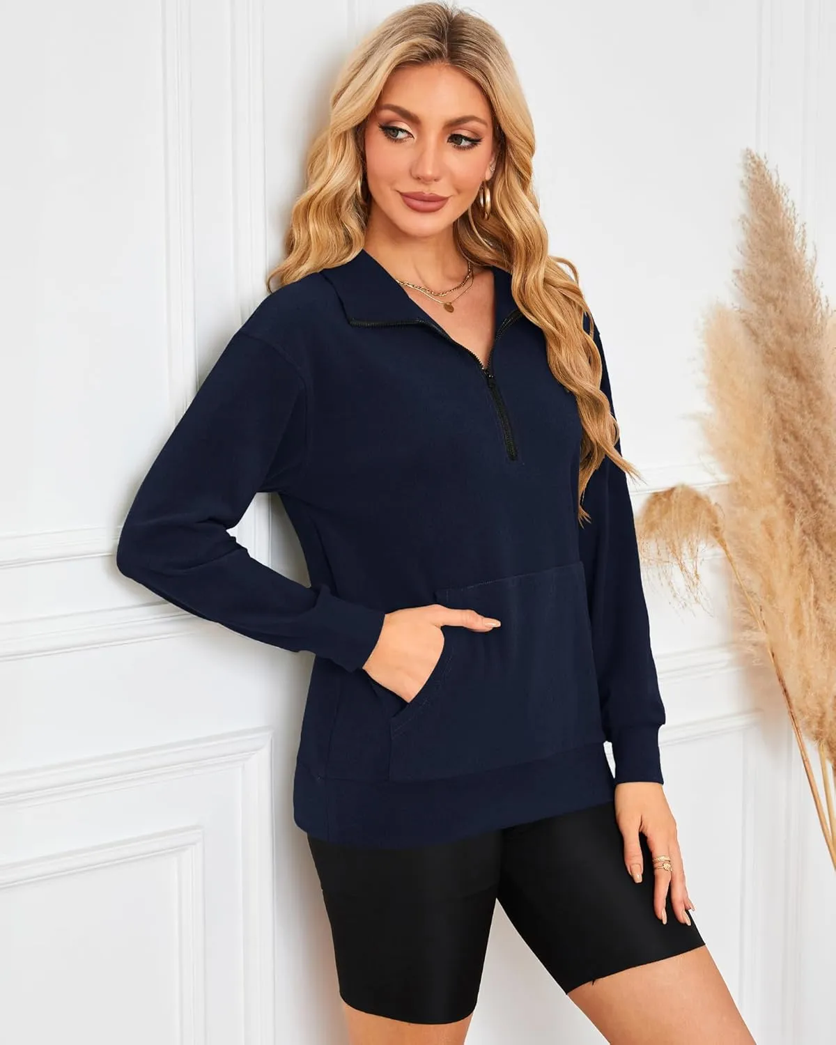 MISFAY Womens Half Zip Oversized Sweatshirts 2025 Casual Long Sleeve Hoodies Quarter Zip Up Pullover Fall Outfits with Pocket