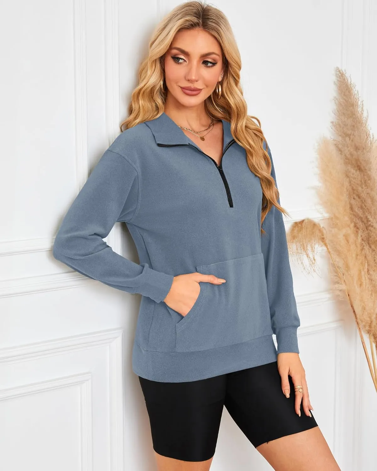 MISFAY Womens Half Zip Oversized Sweatshirts 2025 Casual Long Sleeve Hoodies Quarter Zip Up Pullover Fall Outfits with Pocket