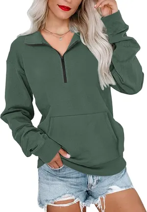 MISFAY Womens Half Zip Oversized Sweatshirts 2025 Casual Long Sleeve Hoodies Quarter Zip Up Pullover Fall Outfits with Pocket