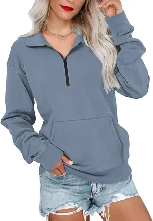 MISFAY Womens Half Zip Oversized Sweatshirts 2025 Casual Long Sleeve Hoodies Quarter Zip Up Pullover Fall Outfits with Pocket
