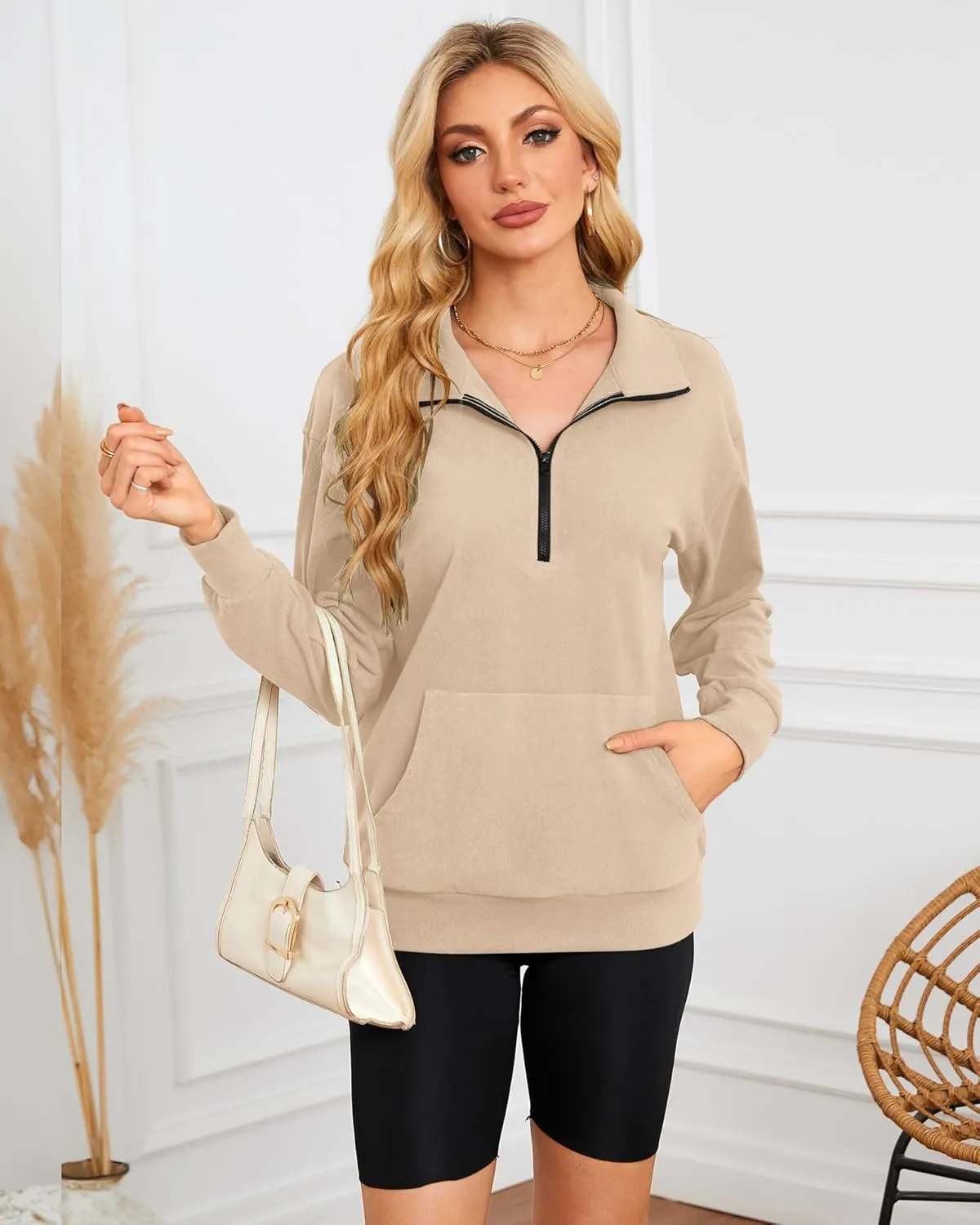 MISFAY Womens Half Zip Oversized Sweatshirts 2025 Casual Long Sleeve Hoodies Quarter Zip Up Pullover Fall Outfits with Pocket