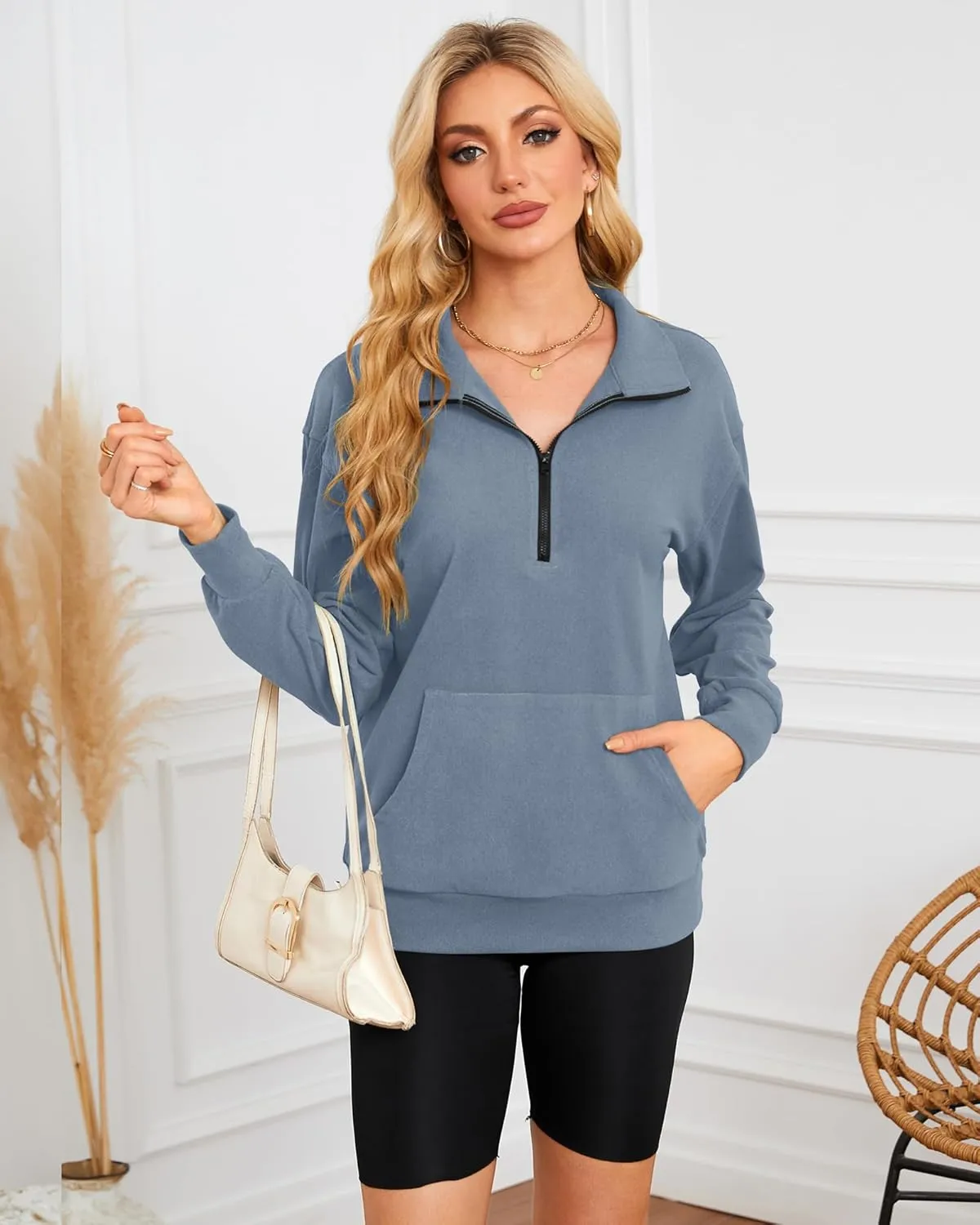 MISFAY Womens Half Zip Oversized Sweatshirts 2025 Casual Long Sleeve Hoodies Quarter Zip Up Pullover Fall Outfits with Pocket