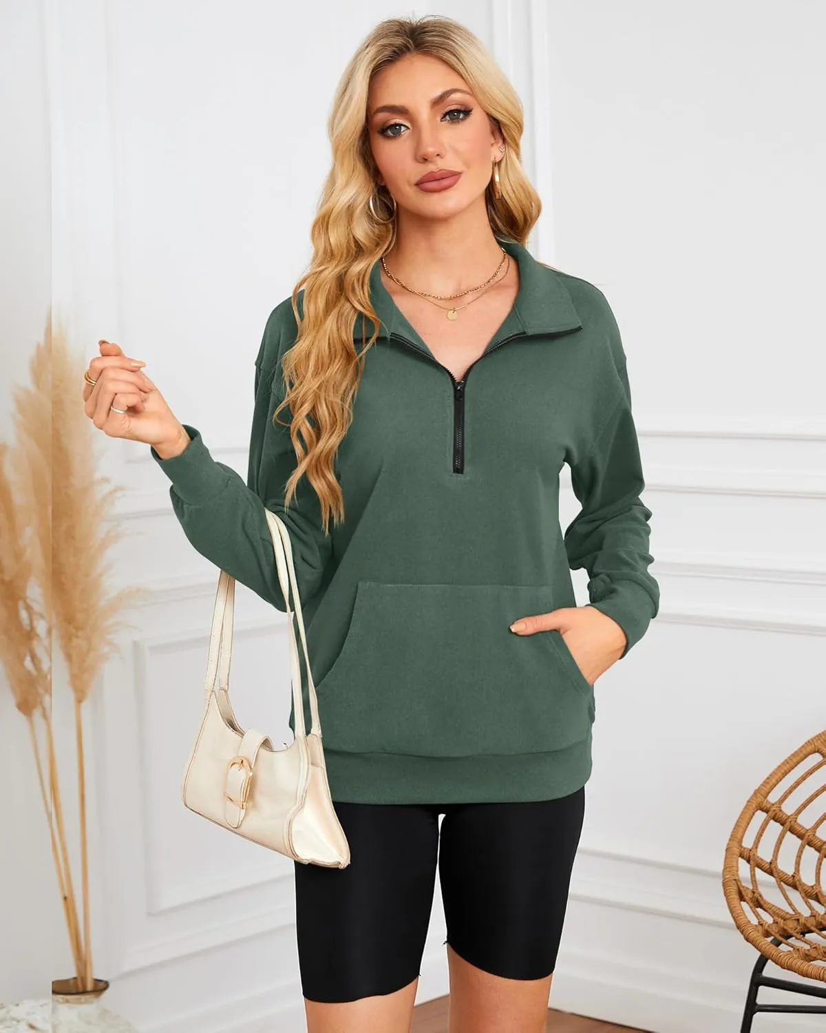 MISFAY Womens Half Zip Oversized Sweatshirts 2025 Casual Long Sleeve Hoodies Quarter Zip Up Pullover Fall Outfits with Pocket