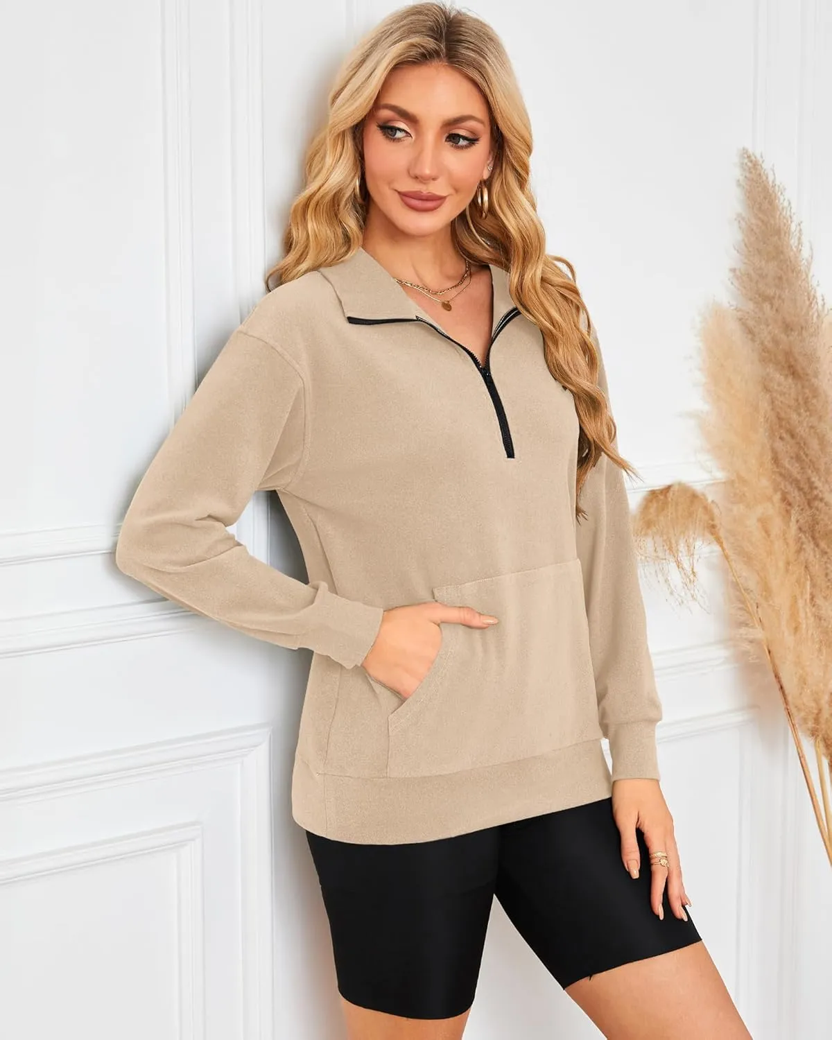 MISFAY Womens Half Zip Oversized Sweatshirts 2025 Casual Long Sleeve Hoodies Quarter Zip Up Pullover Fall Outfits with Pocket