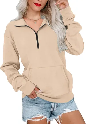 MISFAY Womens Half Zip Oversized Sweatshirts 2025 Casual Long Sleeve Hoodies Quarter Zip Up Pullover Fall Outfits with Pocket