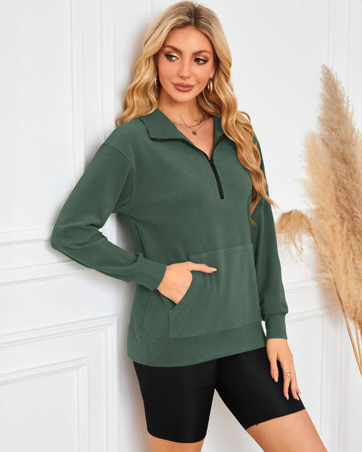 MISFAY Womens Half Zip Oversized Sweatshirts 2025 Casual Long Sleeve Hoodies Quarter Zip Up Pullover Fall Outfits with Pocket