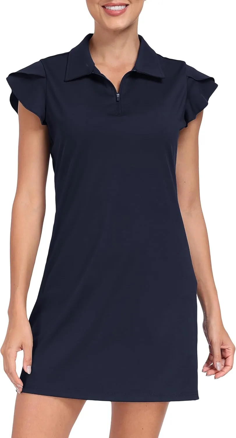 MoFiz Women's Golf Tennis Dress Sports Polo Dress Short Sleeve Quick Dry Casual Workwear Button