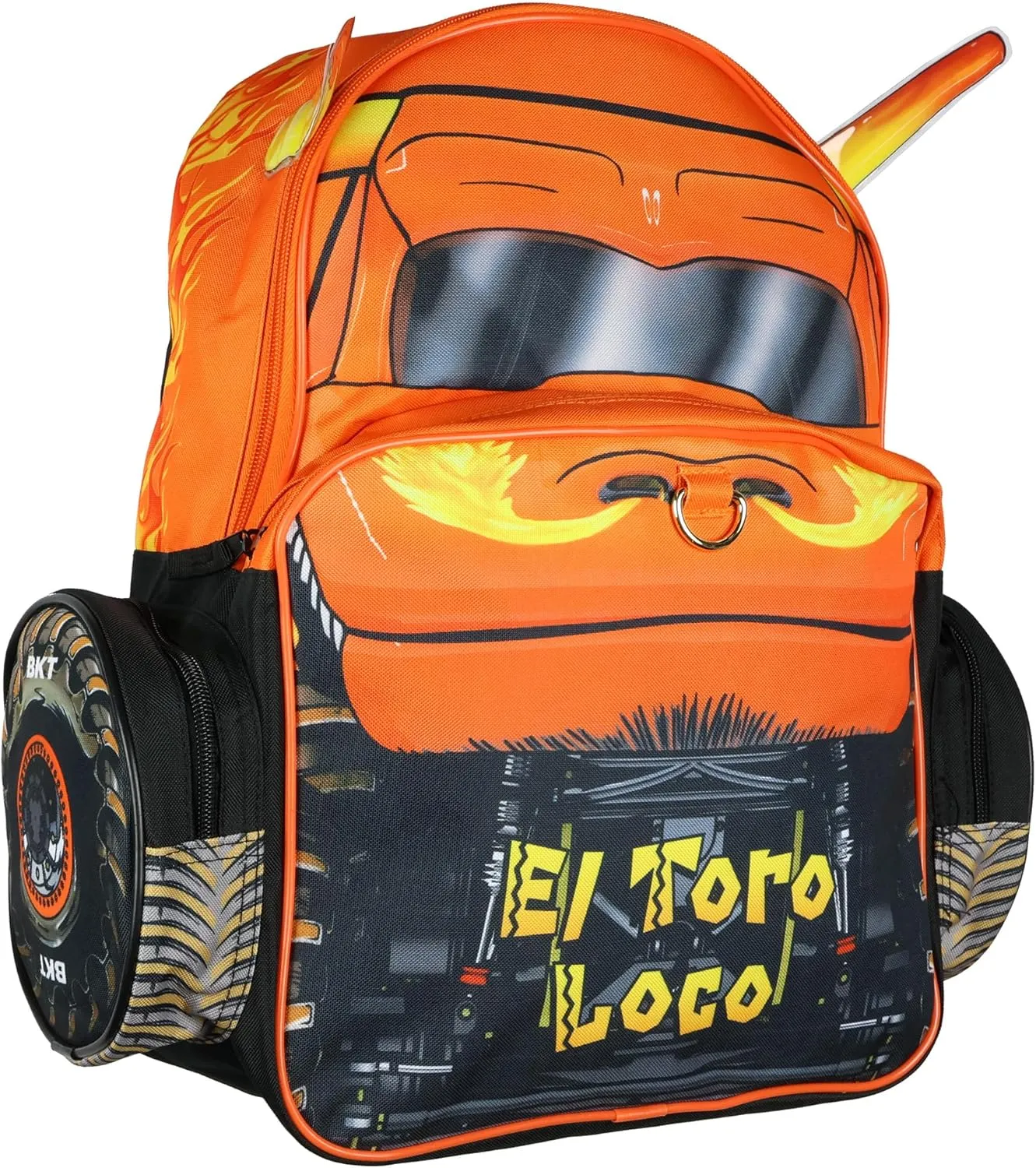 Monster Jam Backpack El Toro Loco 3D Bull Horns Monster Truck Kids School Book Bag with Laptop Tech Sleeve