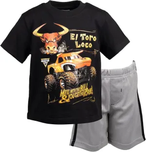 Monster Jam T-Shirt and Mesh Shorts Outfit Set Toddler to Big Kid Grave Digger El Toro Loco Megalodon