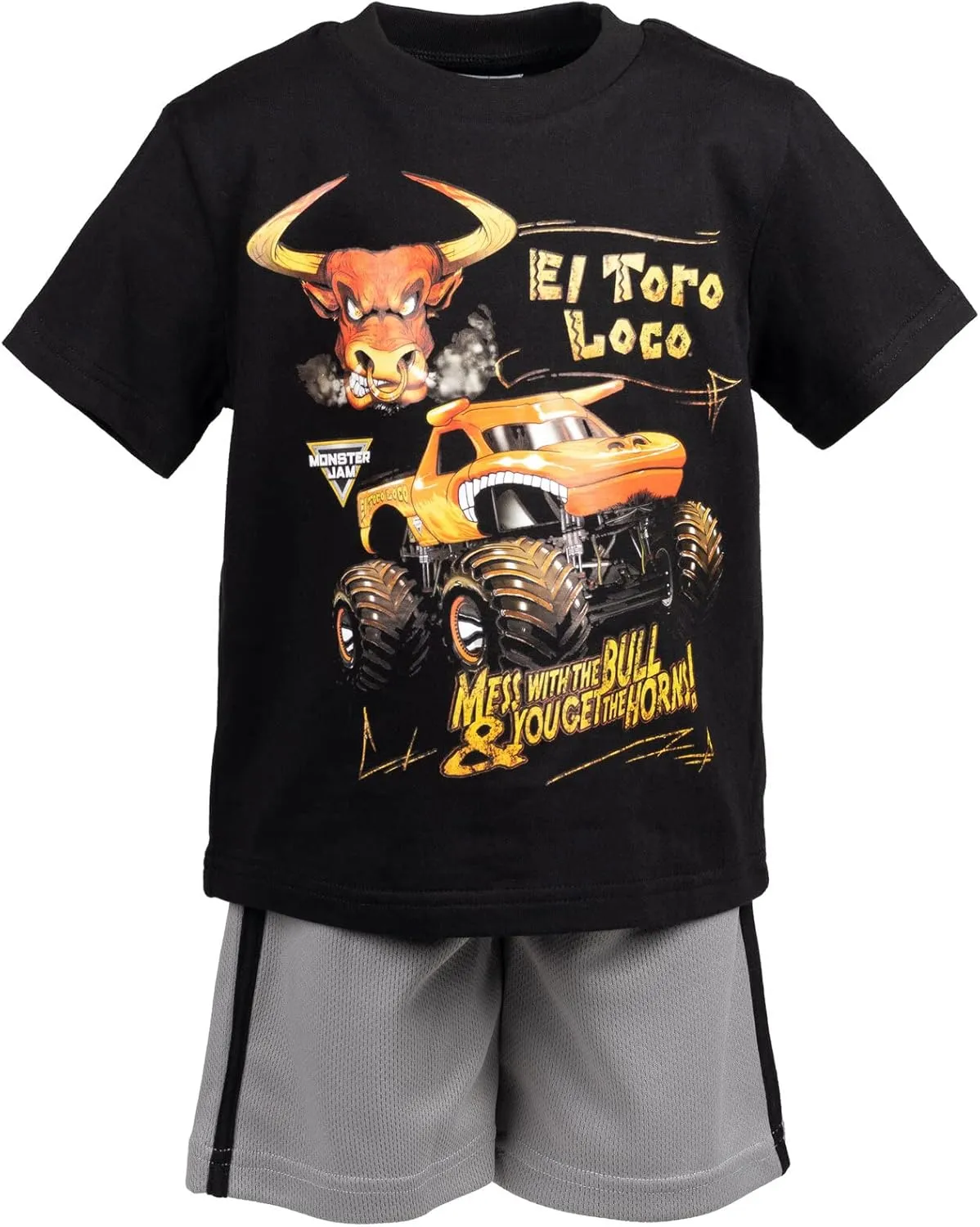 Monster Jam T-Shirt and Mesh Shorts Outfit Set Toddler to Big Kid Grave Digger El Toro Loco Megalodon