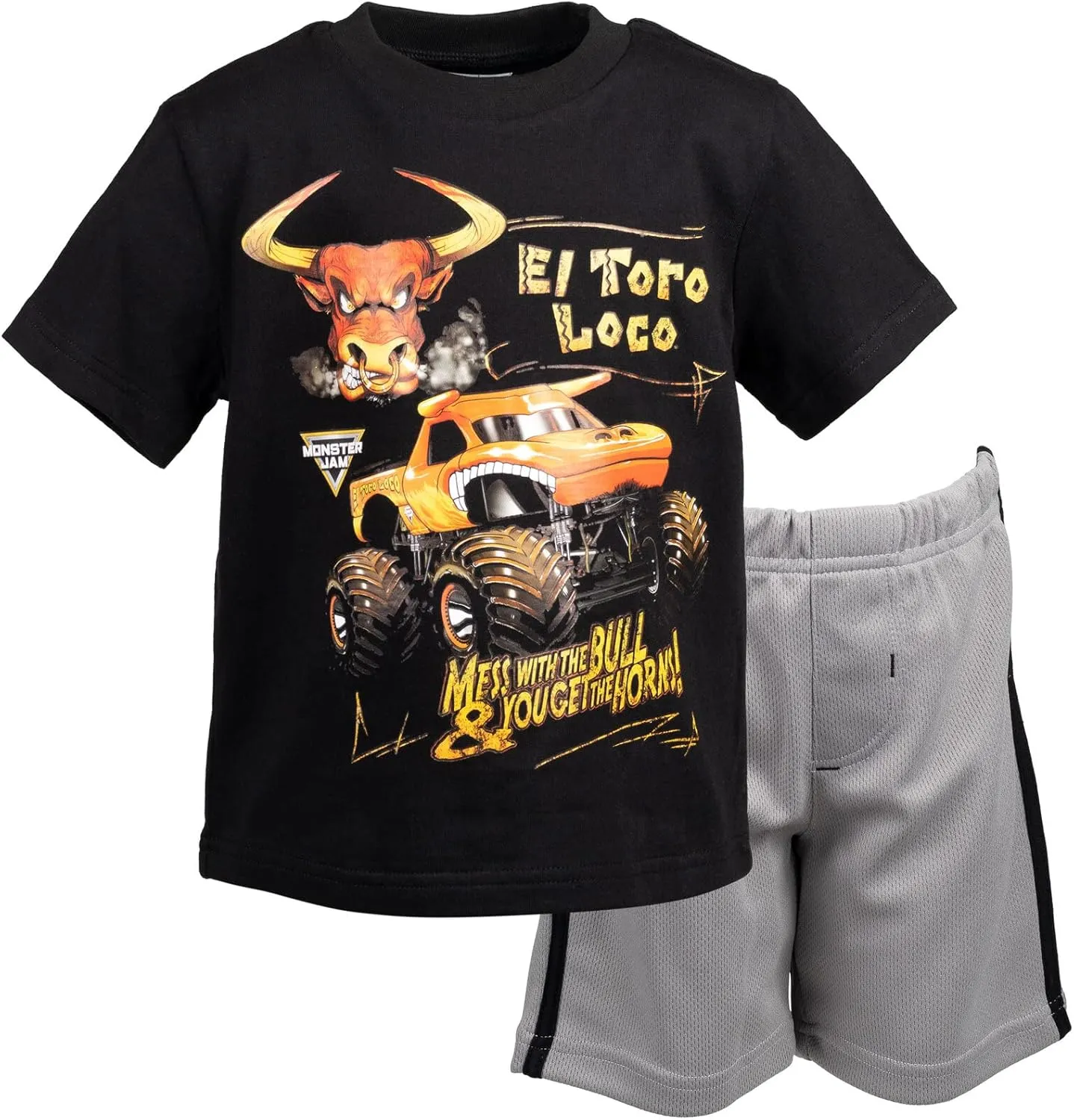Monster Jam T-Shirt and Mesh Shorts Outfit Set Toddler to Big Kid Grave Digger El Toro Loco Megalodon