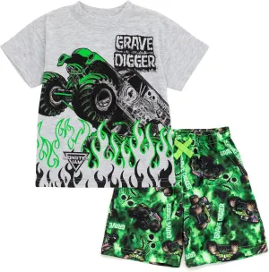 Monster Jam T-Shirt and Shorts Outfit Set Toddler to Big Kid Grave Digger