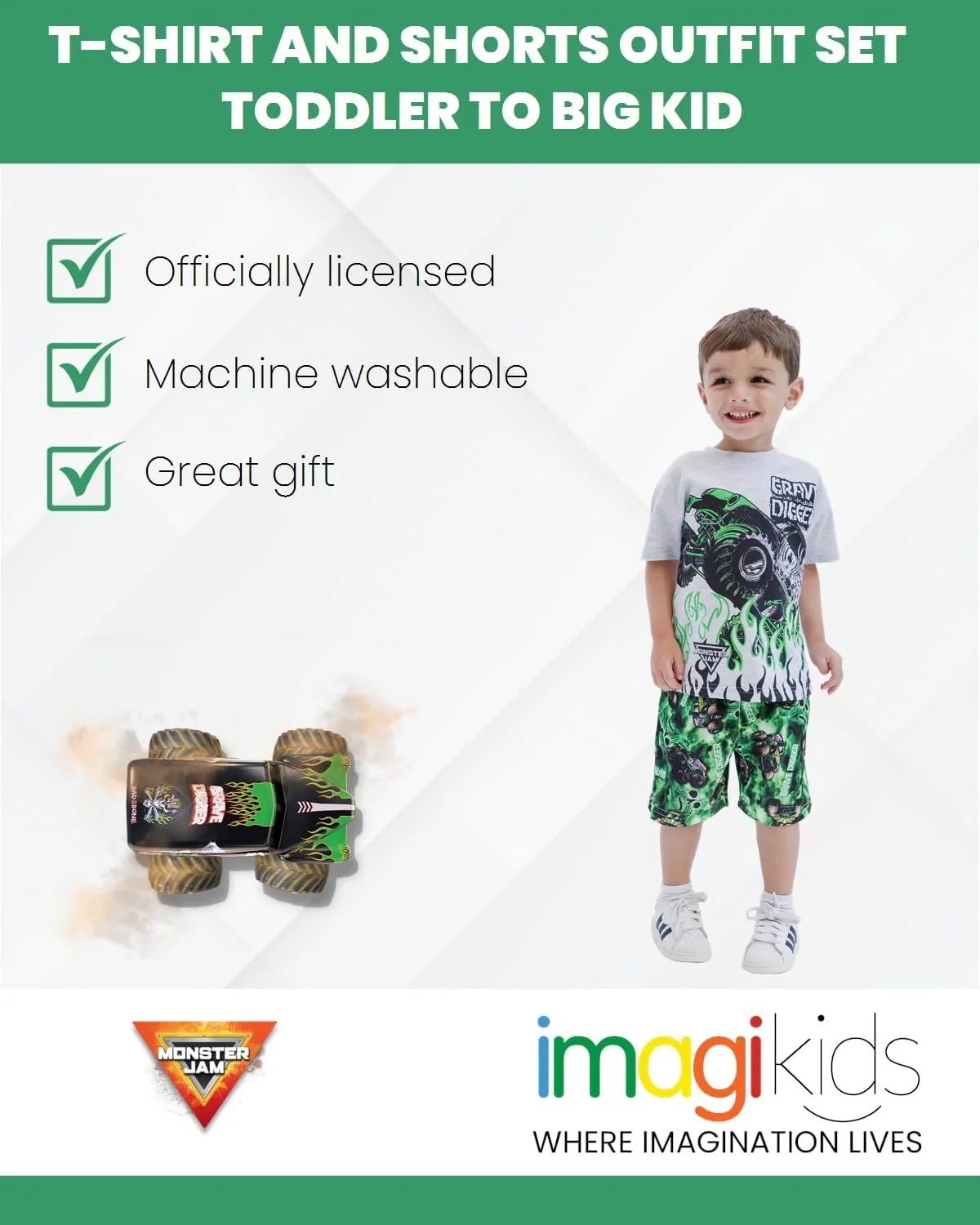 Monster Jam T-Shirt and Shorts Outfit Set Toddler to Big Kid Grave Digger